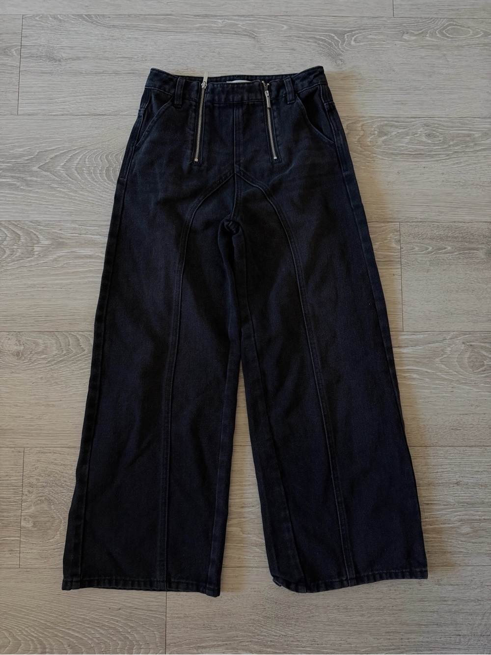Habitual Girl Black Wide Leg Jeans Size 12 Double Zip Y2K